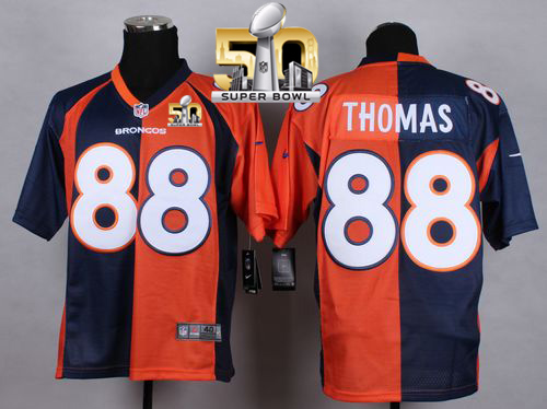 Nike Broncos #88 Demaryius Thomas Orange/Navy Blue Super Bowl 50 Men's Stitched NFL Elite Split Jersey - Click Image to Close